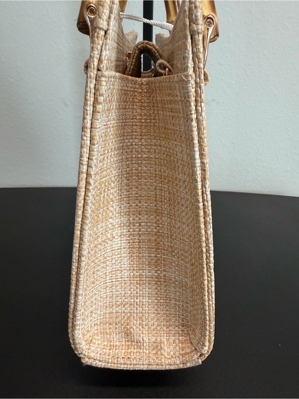Tommy Bahama | Natural Woven Textured Faux Bamboo Handle Mini Tote w/Crossbody - Picture 4 of 8